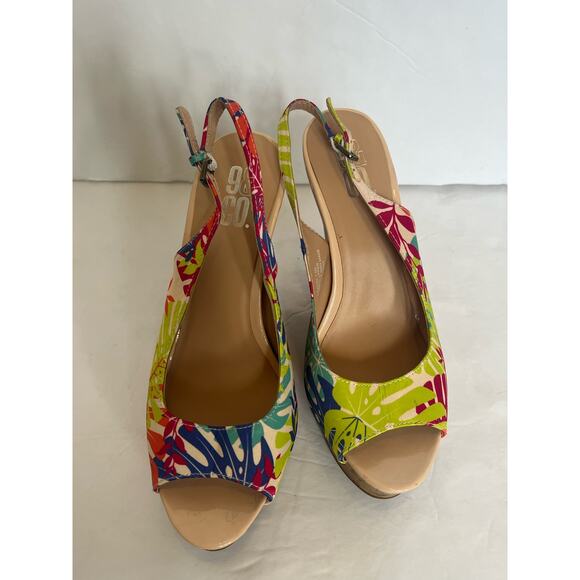 9 & Co Colorful Women's Wedge Sandals with Sligback Size 7.5M - Picture 1 of 7